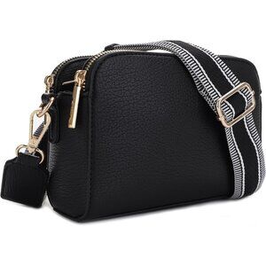 💫 Women Black Crossbody Bag Web Strap Camera Travel Work High-Quality Handbag